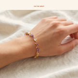 Tulip Flower Bracelet (Pink and Purple), on the wrist