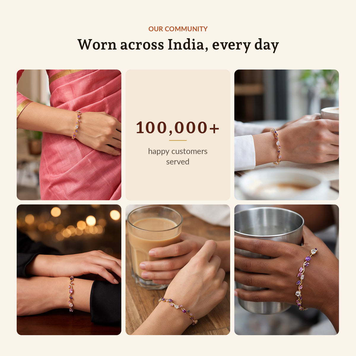 Tulip Flower Bracelet (Pink and Purple), worn across India