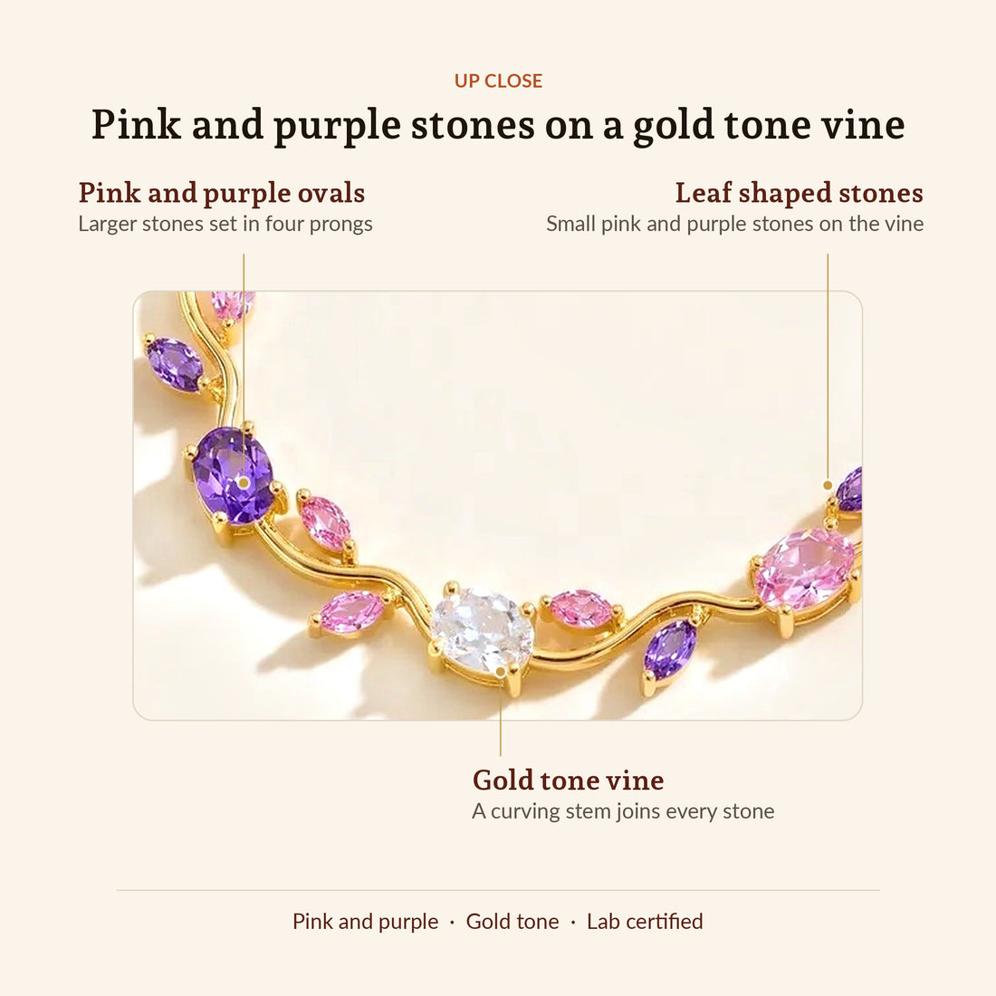 Tulip Flower Bracelet (Pink and Purple), up close