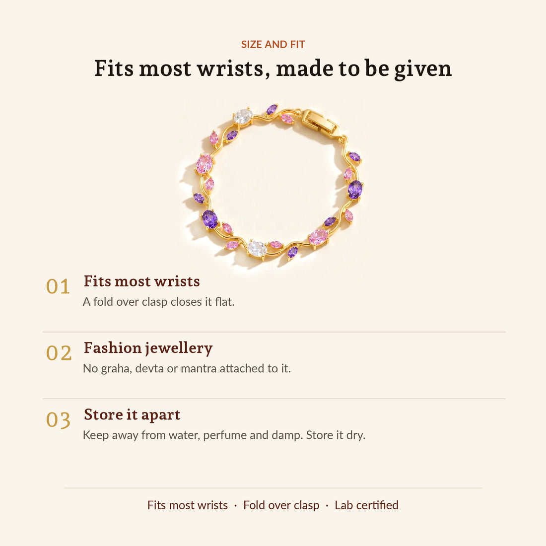 Tulip Flower Bracelet (Pink and Purple), size and fit