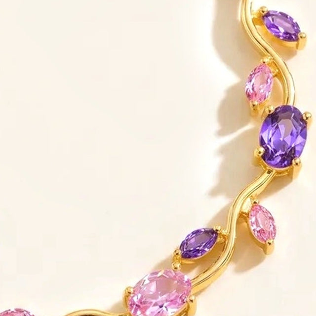 Close view of the pink, purple and white stones on the tulip bracelet