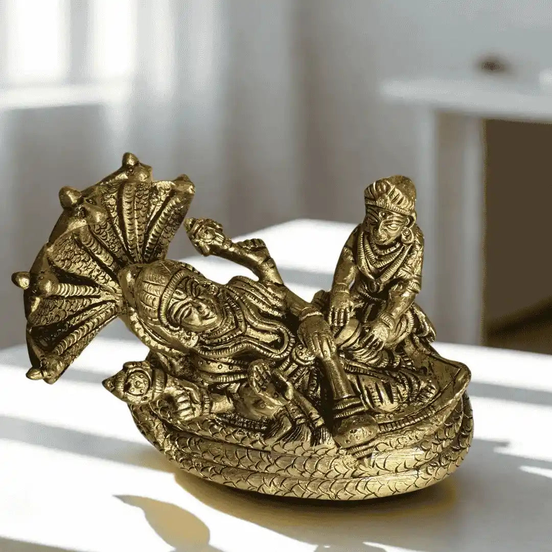 Lord Vishnu & Goddess Lakshmi Brass Idol with Sheshnag – Antique Finish