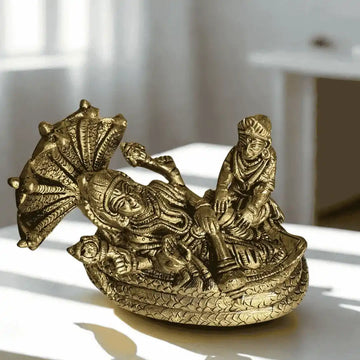 Lord Vishnu & Goddess Lakshmi Brass Idol with Sheshnag – Antique Finish - 1