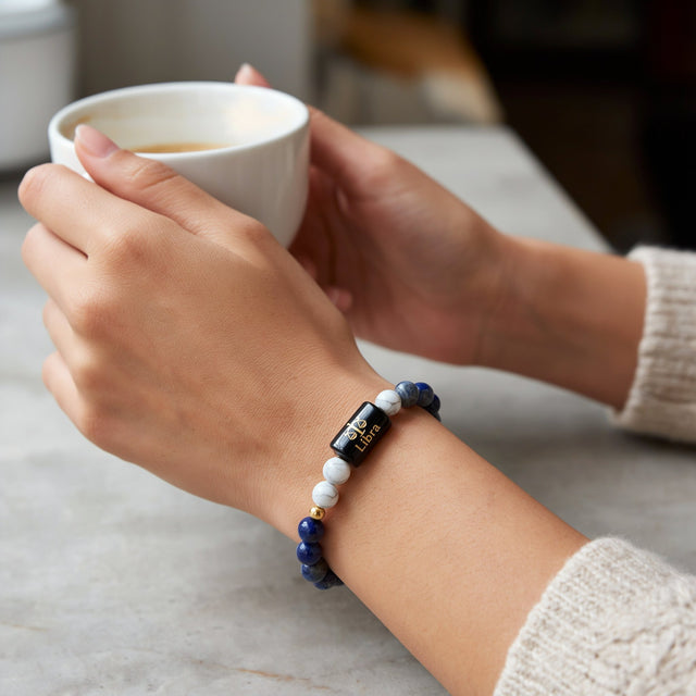 Libra zodiac lapis lazuli and howlite bracelet - her 2