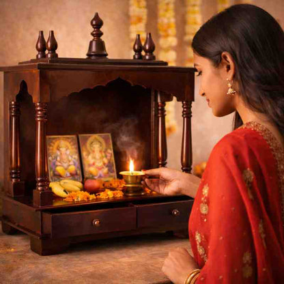 Wood Home Temple | Handcrafted Wooden Pooja Mandir | Brown
