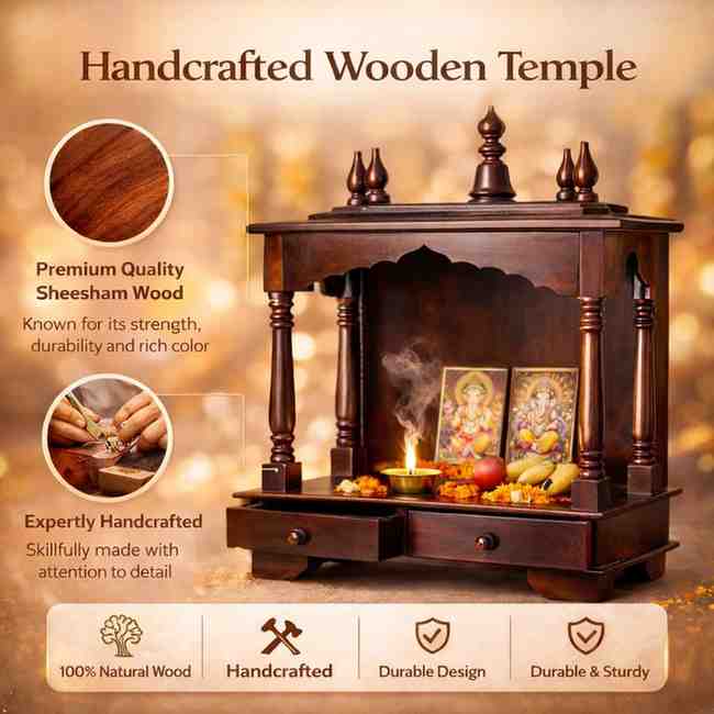 Wood Home Temple | Handcrafted Wooden Pooja Mandir | Brown